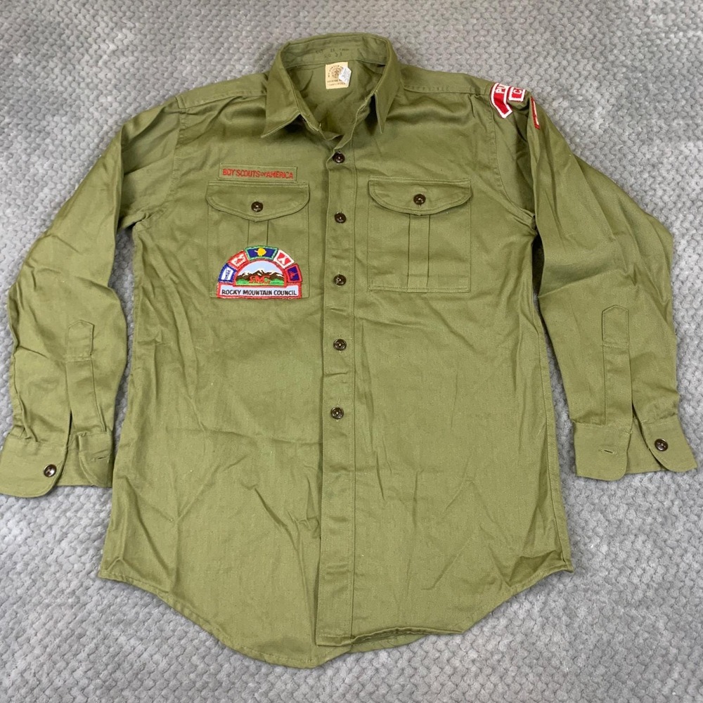 Vintage BSA Boy Scouts Shirt Mens 15 Rocky Mountain Council Pueblo CO Troop 9
